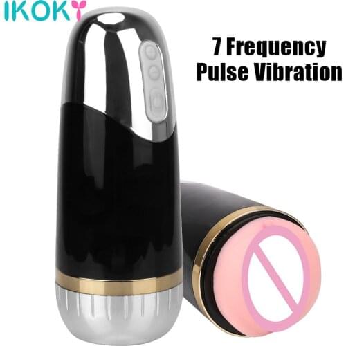 18cm Deep Electric Mastubation Cup 7 Frequency Pulse Vibrating Mute Strong Vibnration Soft Silicone Male Masturbator