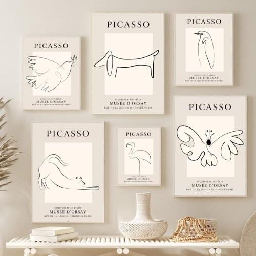 Dog Cat Dove Flamingo Butterfly Picasso Wall Art Canvas Painting Nordic Posters And Prints Wall Pictures For Living Room Decor
