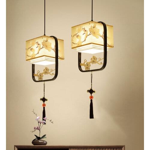 New Chinese Chandelier Lights Entrance Porch Corridor Restaurant Pendant Lamp Study Balcony Bedroom Light Cloth Hanging Lamp