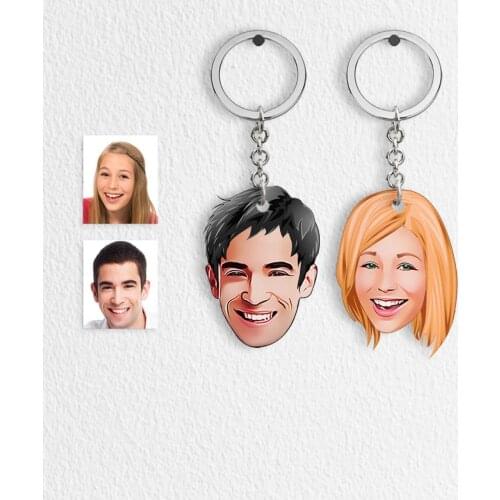 Personalized Dual Valentine Caricature Of Wood keychain