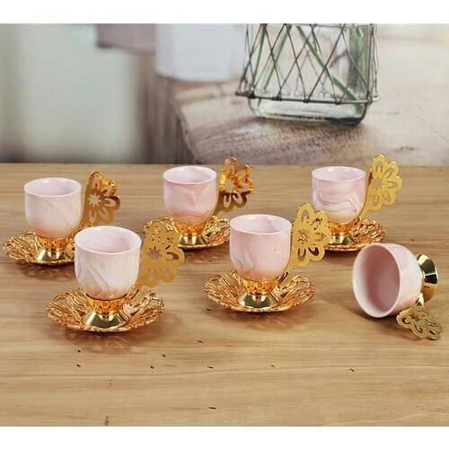 Valley Gold Yazdızlı 6'lı Porcelain Cup Pad coasters coffee tea gold color pink cup coffee cup
