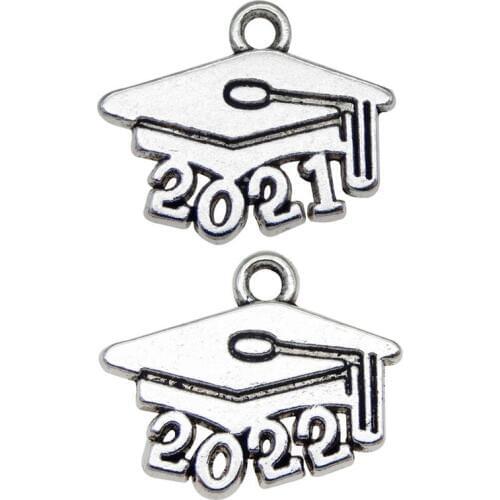Julie Wang 50PCS Year Number 2021/2022 Charms Graduation Cap Diploma Alloy Jewelry Making Necklace Accessory
