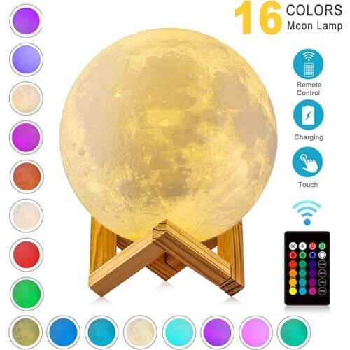 Dropshipping 3D Print Galaxy Moon Lamp Night Light USB Rechargeable Creative Home Decor Globe Bedroom Lover Children Gift