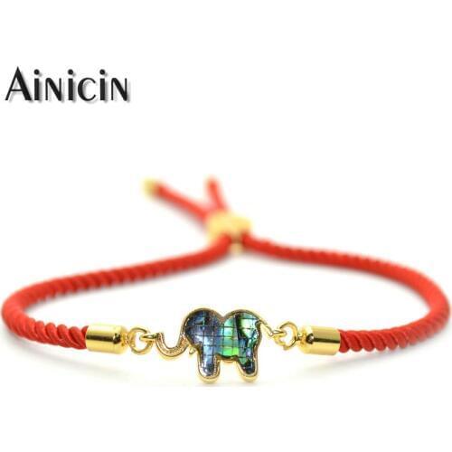 10pcs Red Rope Sliding Clasp Gold Plating Elephant Adjustable Bracelets For Fashion Women Jewelry