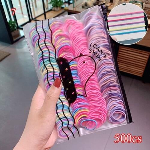 200/300/500PCS Pack Kids Multi-colored Flower Hair Band Girls Children Scrunchies Set Rubber Band Baby Hair Tie Hair Accessories