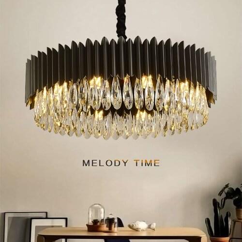 YOOGEE Luxury Crystal Chandelier With Black Base for Living Room Home Decor Ceiling Lamp LED Bedroom Round Hanging Light Fixture