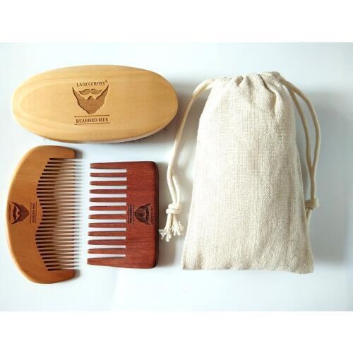 100% Boar Bristle Beard Brush&Red Handmade Wide Tooth Comb For Men Bear Care Gift Mustache/Hair Brush Can Engrave Logo