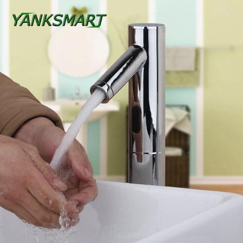 YANKSMART Brass Bathroom Sink Basin Faucet Automatic Sensor Mixer Touch Free Single Cold Chrome Polish Tap