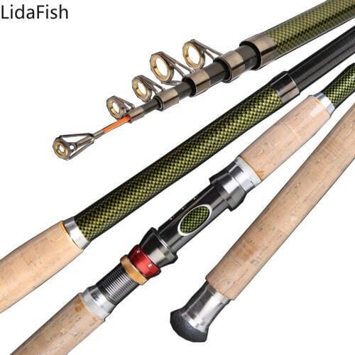 2.1m 2.4m 2.7m 3.0m 3.6m M power Telescopic Spinning Rod Carbon Fiber wooden handle Travel pole