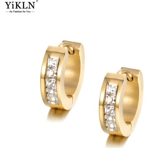 YiKLN Fashion Cubic Zirconia Hoop Earrings Jewelry 316L Stainless Steel Rose Gold Earrings For Women Girls Rhinestone YE18484