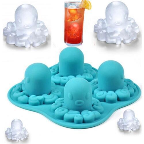Funny New Tricks Party Drinking Mini Silicone Ice Trays 3D Octopus DIY Freeze Chocolate Molds Ice Cube Tray Mold Ice Lattice
