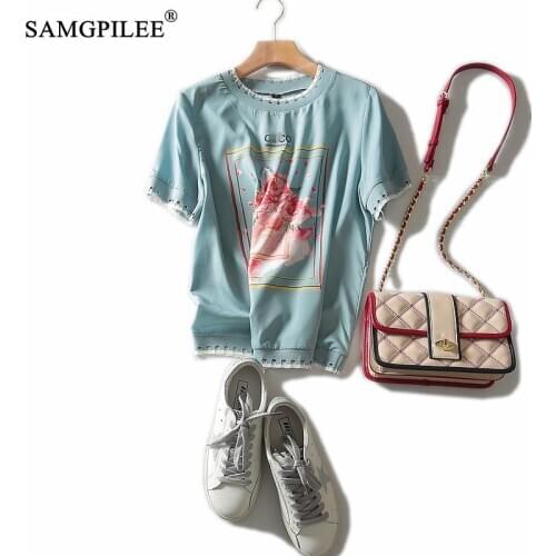 Summer Clothes For Women Office Lady Korean Style Chiffon Clothes Short Sleeve Funny Print O-neck woman T-Shirts Oversized