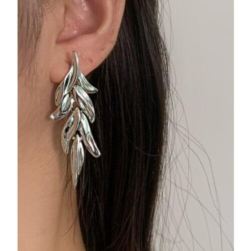 VSnow Temperament Silver Color Simulation Tree Leaf Dangle Earring for Women Girls Metallic Wedding Earring Jewelry Pendientes