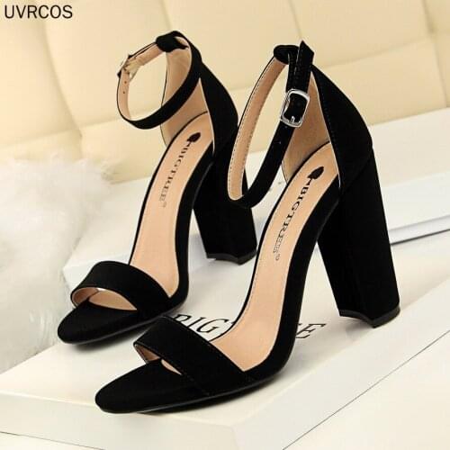 2021 Hot Sale Sexy Womens Shoes Banquet Elegant Suede Solid Color High Heels Simple and Fashionable Single Word Women Sandals