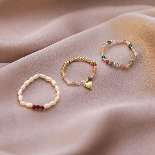 New Korean Style Crystal Rings for Women Girls No Elastic Pearl Beaded Joint Ring Fashion Jewelry Summer Female Accessories Gift