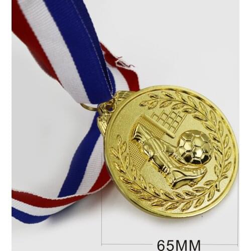 1PCS SIZE 65MM Football Medal with Ribbon Football Match Medal Sports Rewards Gold Color Medal Soccer Club Gifts