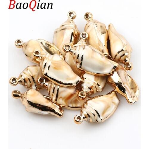 10pcs/lot Fashion Golden Acrylic Conch Shell Pendant For Jewelry Making Charm Necklace Bracelet Pendant Accessory Diy 32x15mm