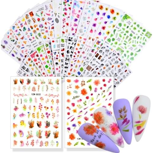 2021 Spring Newest Design 3D Self-adhesive Nail Decal And Sticker Flower Leaf Tree Green Simple Summer DIY Slider For Nails Art