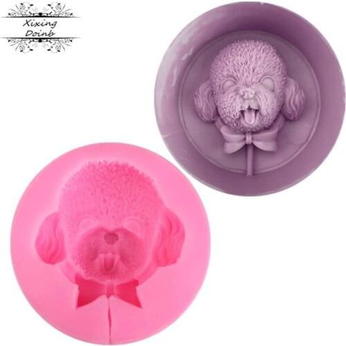 3D cute Teddy dog head shape silicone mold cake decoration tool lollipop Candle candy craft candy kitchen baking mold