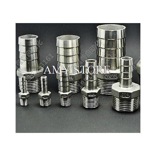 5PCS SS304 Hose Barb 12MM x 1/4" Male BSPT Thread Pipe Adapters Connectors