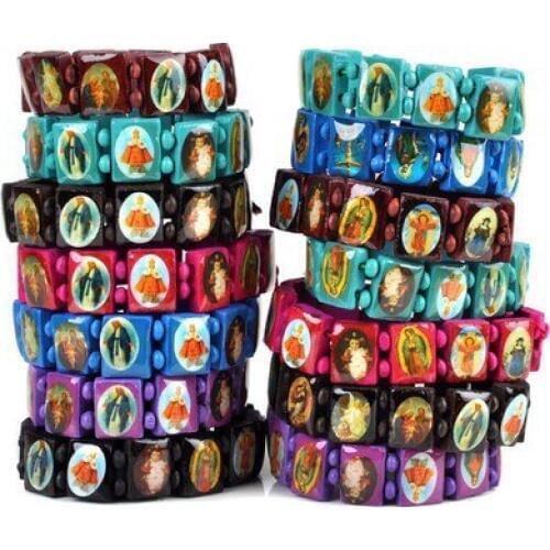 50pcs/lot mix colors New Religious Lent Jesus Christ Angel Mary Catholic Christian Wood Bead Bracelet free shipping