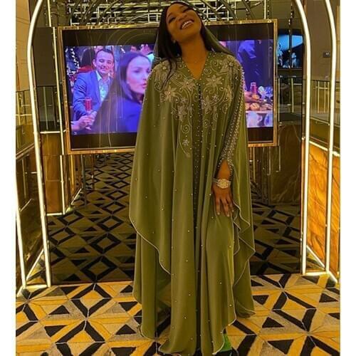 African Dresses For Women 2020 Robe Design Bazin Chiffon Long Stick Diamond Sleeve Dashiki Long Dress Lady Loose Maxi Dresses