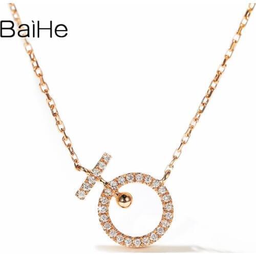 BAIHE Solid 18K Rose Gold 0.08ct H/SI Round Natural Diamonds Women Wedding Fine Jewelry Beautiful diamond Necklaces