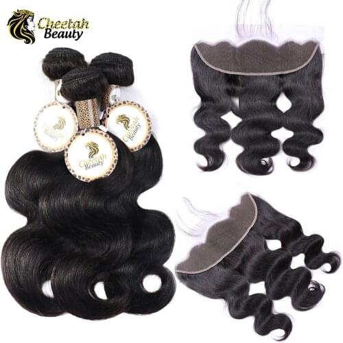 Brazilian Hair Weave Bundles With Frontal Cheetah Beauty Hair Brazilian Body Wave Human Hair 13x4 Lace Frontal with Bundles