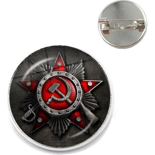 CCCP USSR Soviet Army Red Star Brooches Pin Glass Cabochon Art Round Russian Badges LOGO Collarpins Jewelry For Friends Gift