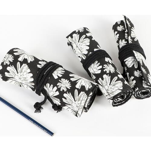 Fashion Canvas Kawaii Snowflake Pen Bag Stationery Roll School Pencil Case for Girls Boys Large 12/24/36/48/72 Holes Pencilcase