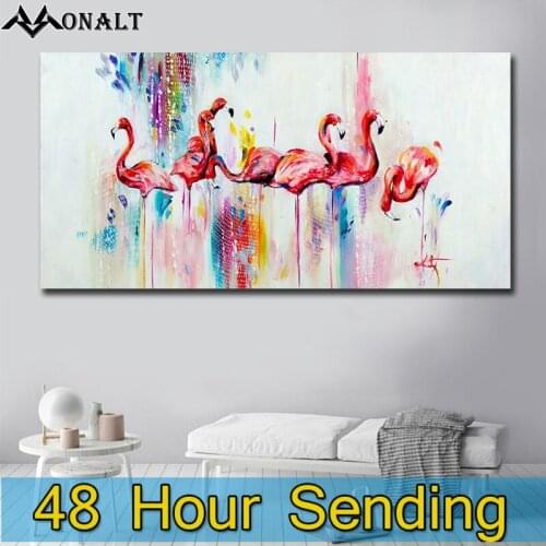 Canvas Decorativas Colorful Flamingo Canvas Print Oil Painting Hand Painted Living Room Modern Art Painting Animal Picture Decor