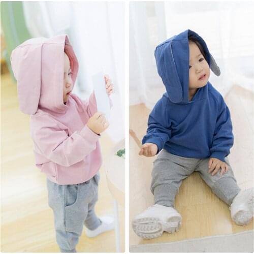 Girls Rabbit Ears Set 2018 Korean Childrens New Hooded Long-sleeved Sweaters + Foot Trousers 2pcs Suit Baby Clothes Cute Sets