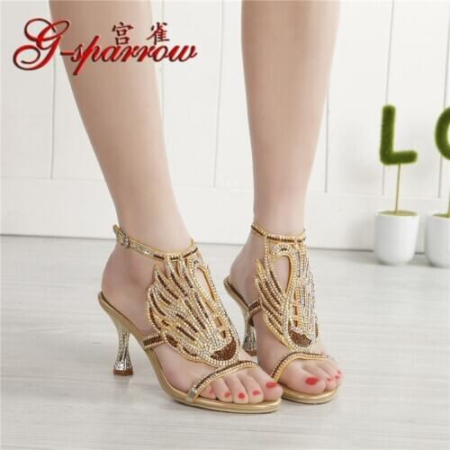 G-sparrow New Summer Rhinestone Fashion Sandals Stiletto High-heeled Diamond Crystal Shoes Sexy