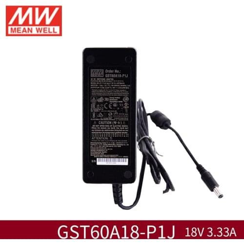 GST60A18-P1J MEAN WELL Industrial Desktop Adaptor 110V/220VAC to 18VDC 3.3A 60W Meanwell Level VI Adapter Switching Power Supply