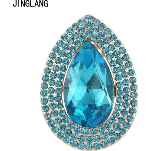 JINGLANG Fashion Gold Color Brooches Pins Crystal Rhinestone Water Drop Brooches For Men Suit Clothes Decoration Jewelry