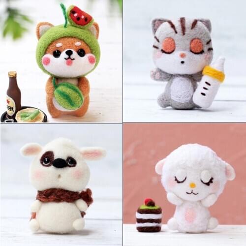 KAOBUY Wool Felt Needle Poked Kitting Handmade Pets Toy Doll DIY Cute Animal Wool Felting Package Non-Finished Kit