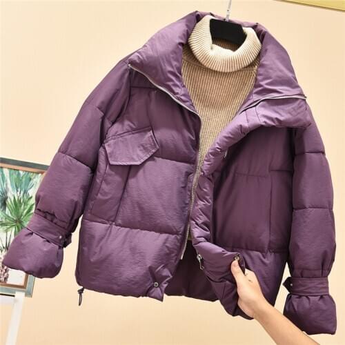 Korean 2020 Big Pocket Slim Short Jacket Women Winter Coats Down Cotton Waterproof Windproof Casual Outdoor White Purple Parkas