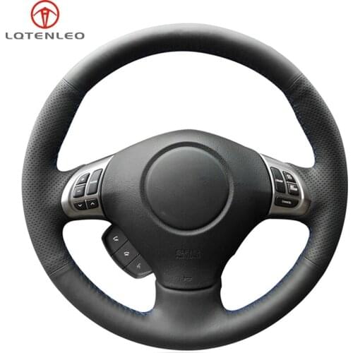 LQTENLEO Black Genuine Leather Car Steering Wheel Cover For Subaru Forester 2008-2012 Impreza 2007-2014 Legacy Outback 2006-2009