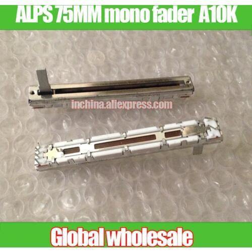 2pcs ALPS 75MM mono fader potentiometer A10K / handle length 15MMC single potentiometer
