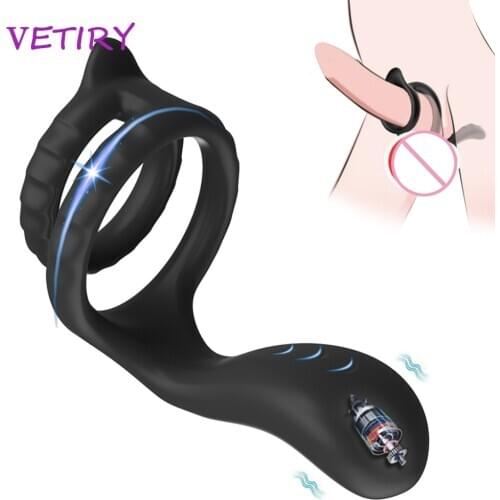 VETIRY Penis Vibrator Male Masturbator Penis Rings Delay Ejaculation Prostate Massage Vibrating Cock Ring Adult Sex Toys For Men