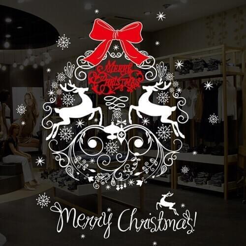 Wall Sticker Merry Christmas Big Christmas Wreath Pattern Glass Showcase Window Door Background Xmas New Year Wall Sticker