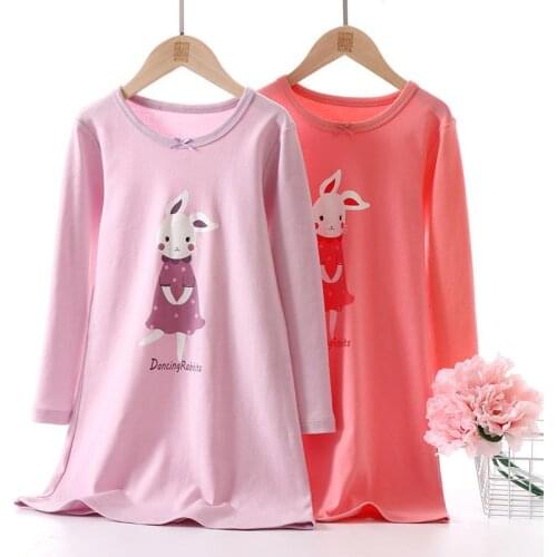 Girls Nightdress Cotton Autumn Girls Nightgown Long Sleeve Kids Homewear Cute Cartoon Sleepwear Dress 5-18Y Childrens Pajamas