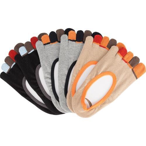 6 Pairs Summer Five Finger Socks Men Cotton Thin 5 Toe Invisible Socks Non-slip Silicone Breathable Men Gift Toe Socks