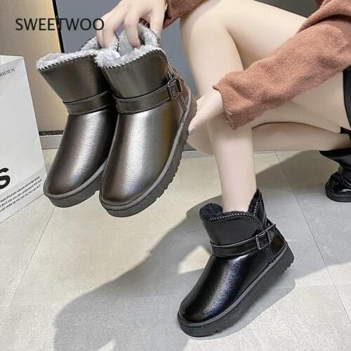 2021 New Warm Snow Boots Women Bright Leather Waterproof Short-tube Cotton Shoes Fashion zipper gun Gray Winter Cotton boots