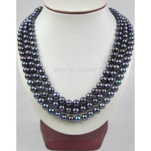 HFINE 9-10mm Real AAA black Pearl Necklace 60"LONG