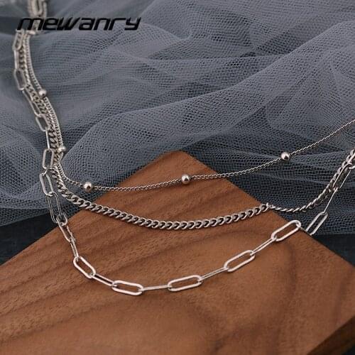 Mewanry 925 Sterling Silver Necklace for Women New Trend Elegant Vintage Party Multilayer Clavicle Chain Jewelry Birthday Gifts
