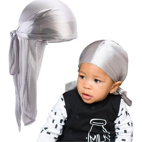 2020 new parent-child set pure color long tail silky durag hairdressing turban hat men and women headdress hair accessories