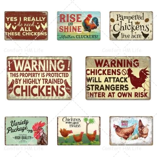 Warning This Property is Protected by Highly Trained Chickens Funny Vintage Metal Tin Sign Rural Retro Rooster Plaque Farm Home