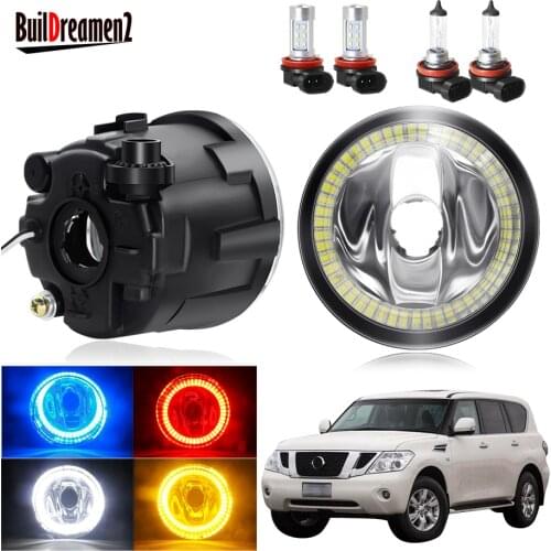 Angel Eye Fog Light Assembly For Nissan Patrol 3/III Y62 2010-2015 Car Front Bumper Fog Light With Halo Ring DRL H11 12V