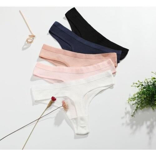 Pure Cotton Sexy Threaded Cotton Thong Womens Low-waist Womens Breathable Taste Underwear Simple Womens T-pants